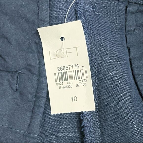 NWT LOFT Navy Blue Floral Embroidered Tie Waist Shorts Size 10 Linen Blend New - Picture 9 of 12